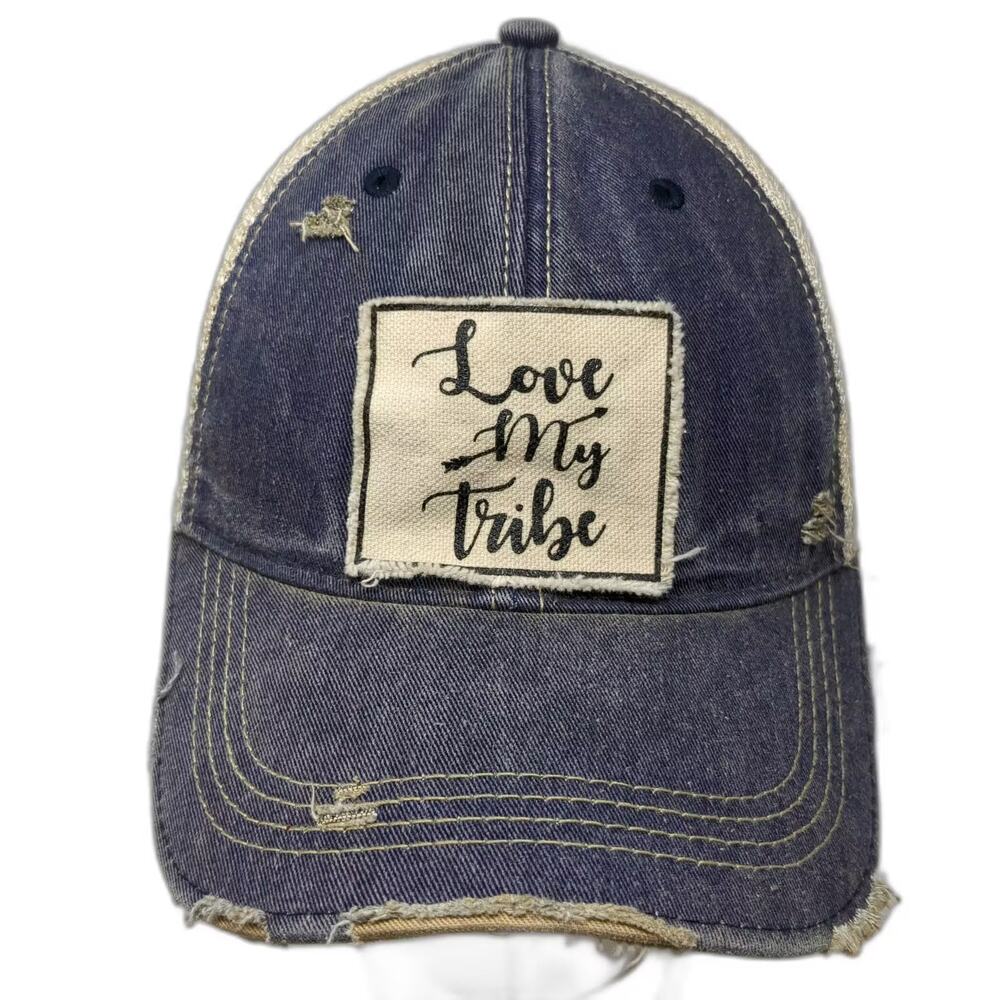 Headmost Trucker Hat Blue Beige One Size Love My Tribe Distressed Snapback OSFM